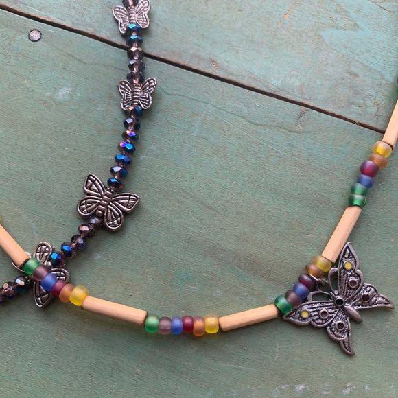 Artesian Made Crystal & Butterflies Necklace & Hippie Beaded Butterfly Necklace - Picture 2 of 9
